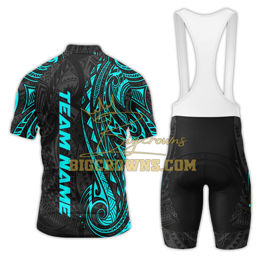 BigCrowns | Maori Style Cyan Sleeve Custom Name Cycling Kit
