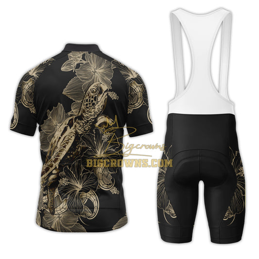 BigCrowns | Samoa Polynesian Turtle Blooming Hibiscus Brown Sleeve Cycling Kit