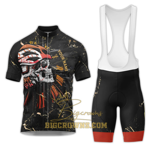 BigCrowns | Skull American Flag Retro Sleeve Custom Name Cycling Kit