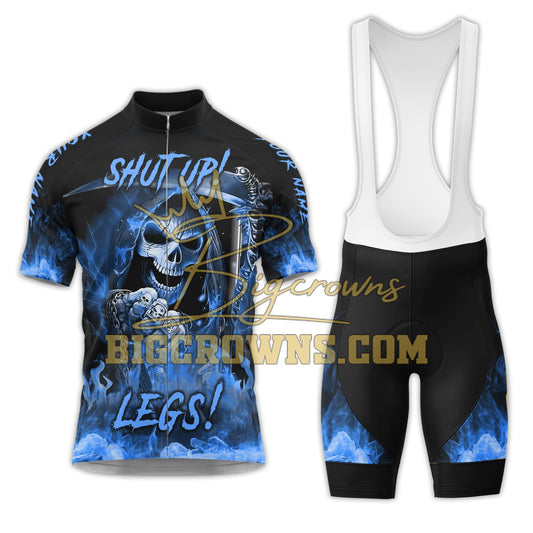 BigCrowns | Shut Up Legs Blue Skull Sleeve Custom Name Cycling Kit