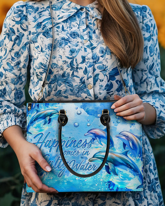 Happiness Comes In Salty Water Dolphin Leather Handbag