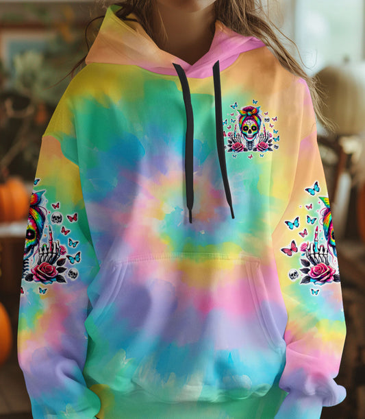 THE GOOD GIRL IN ME GOT TIRED SKULL MESSY BUN TIE DYE ALL OVER PRINT - TLTW0403251
