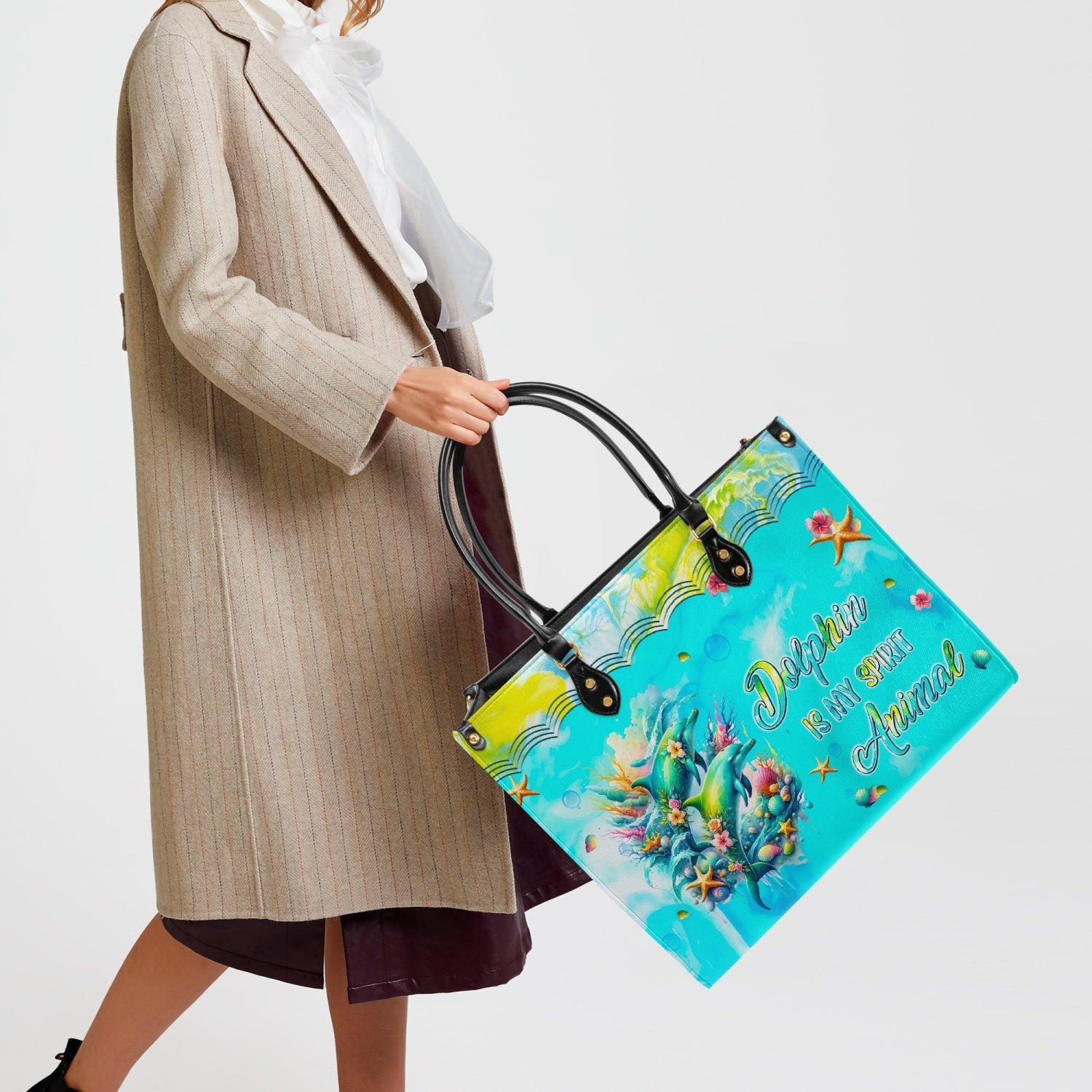Bigcrowns DOLPHIN IS MY SPIRIT ANIMAL LEATHER HANDBAG TLPQ2903242