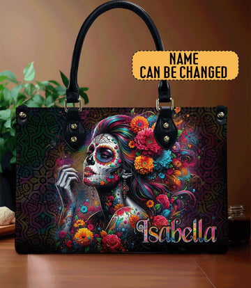 SUGAR SKULL FLOWER ART LEATHER HANDBAG - TLNO0211244