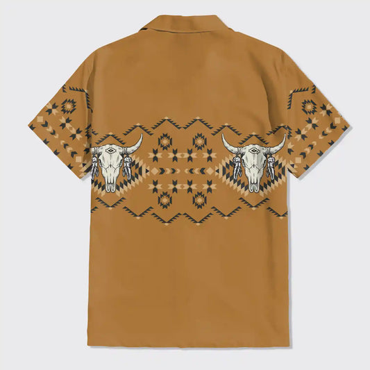 Aztec Native Cow Skull Button Up Shirts_1