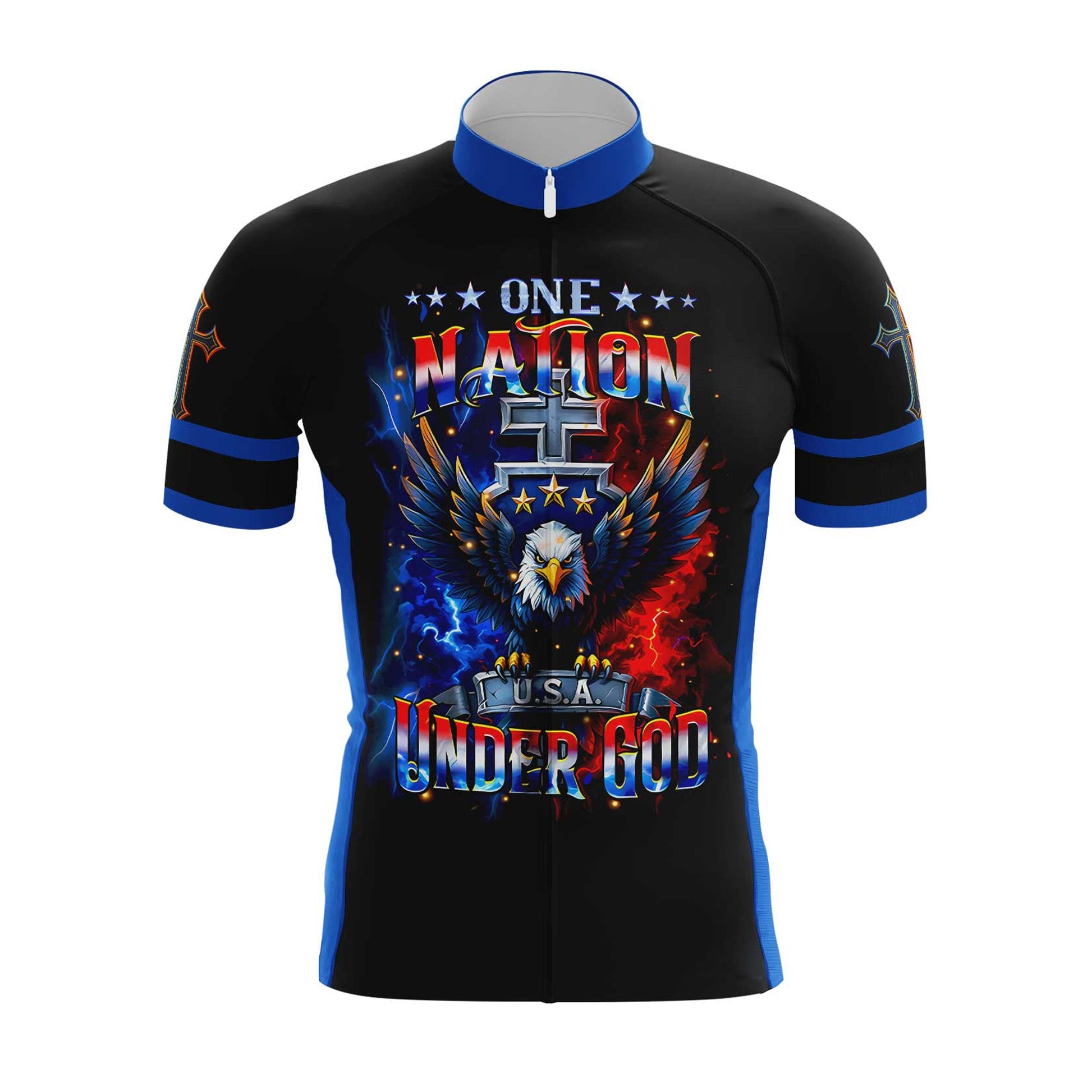 One Nation Under God Patriotic Men's Cycling Jersey Set, Road Bike Cycling Kit for Men, Biking Outfit, Bicycle Suit, Team Racing Uniform