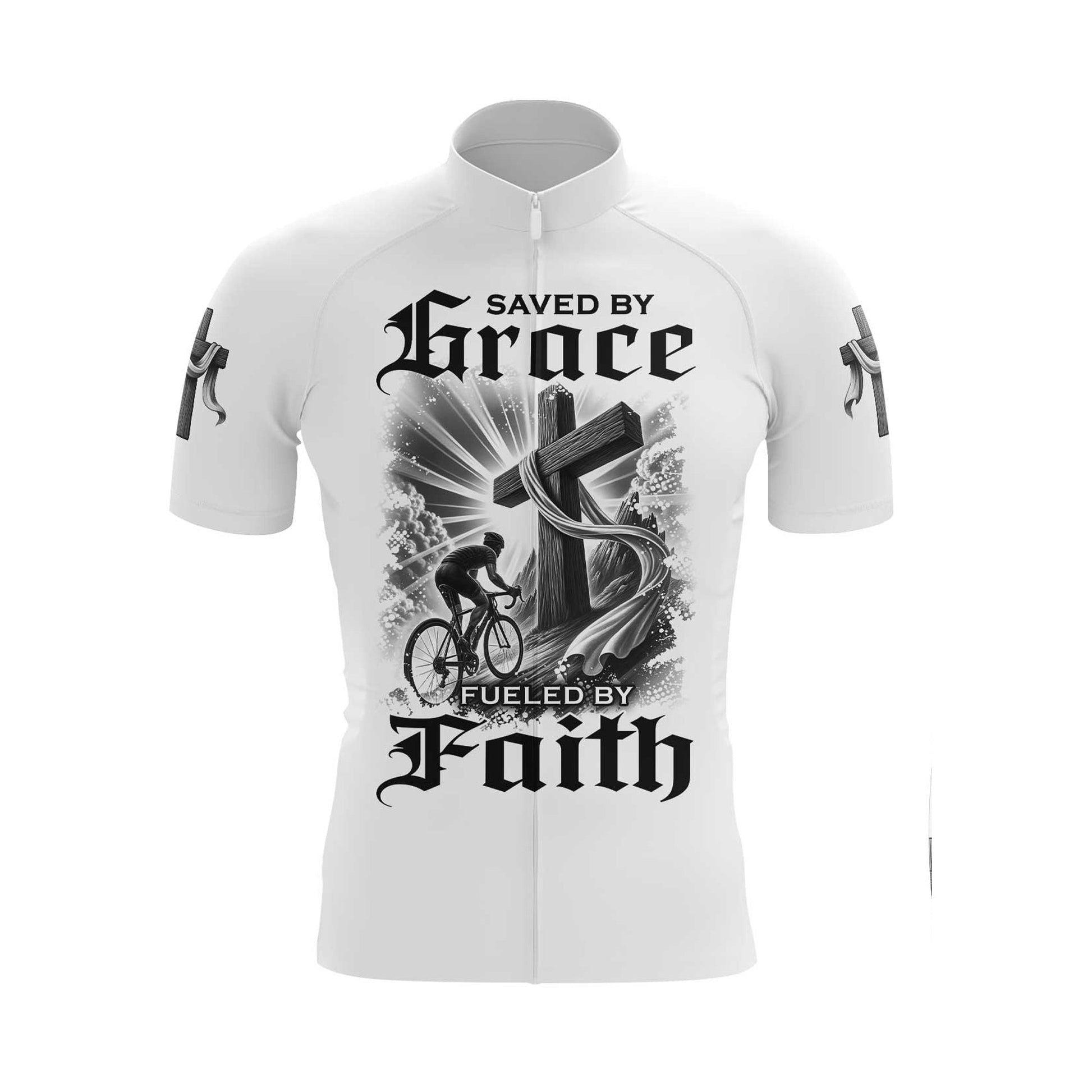 Saved By Grace Fueled By Faith Men's Cycling Jersey Set, Road Bike Cycling Kit for Men, Biking Outfit, Bicycle Suit, Team Racing Uniform