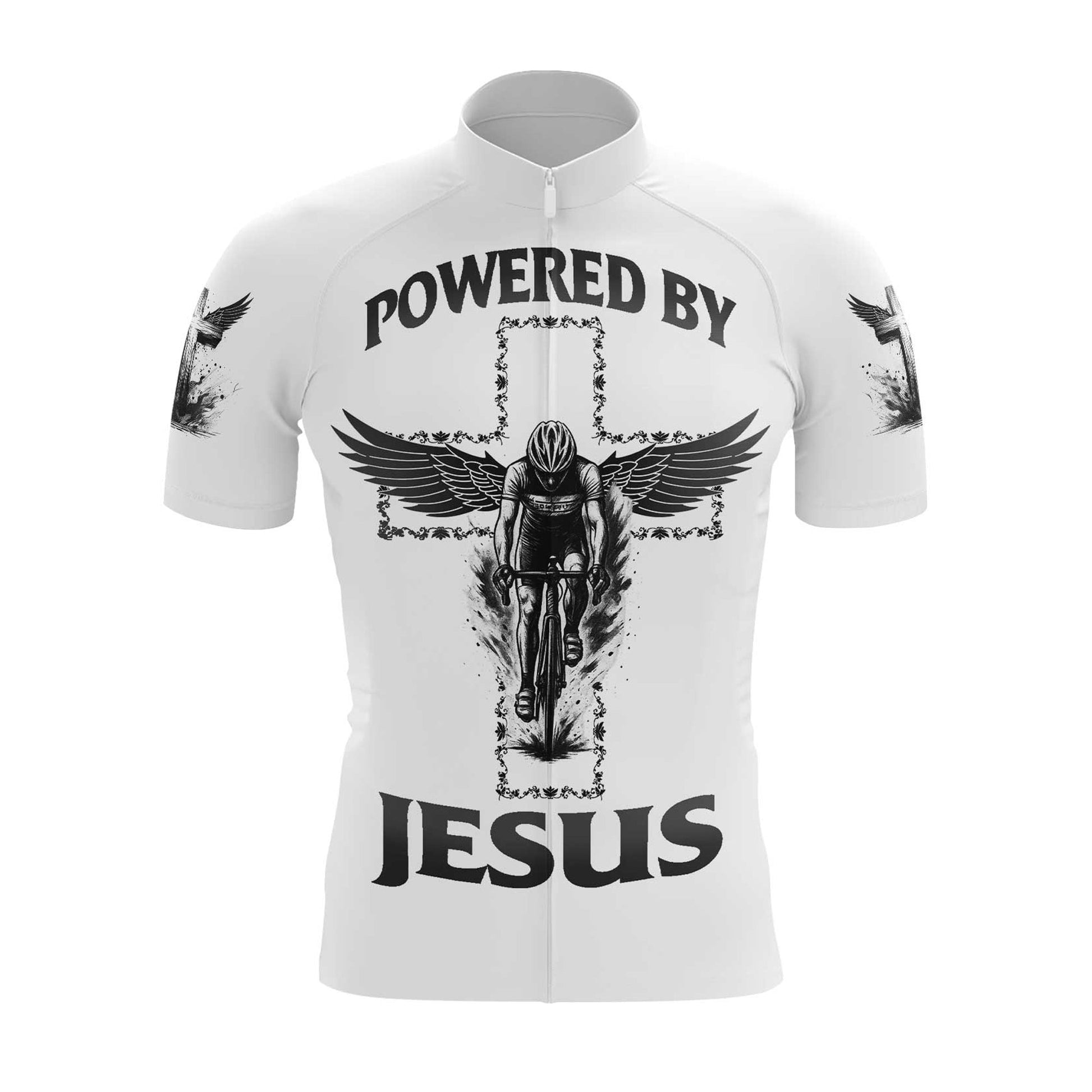 Powered By Jesus Men's Cycling Jersey Set, Road Bike Cycling Kit for Men, Biking Outfit, Bicycle Suit, Team Racing Uniform