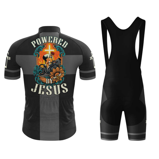 Powered By Jesus Men's Cycling Jersey Set, Road Bike Cycling Kit for Men, Biking Outfit, Bicycle Suit, Team Racing Uniform