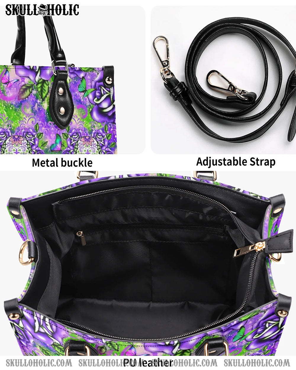 COLORFUL SUGAR SKULLS LEATHER HANDBAG - YHLT0108242