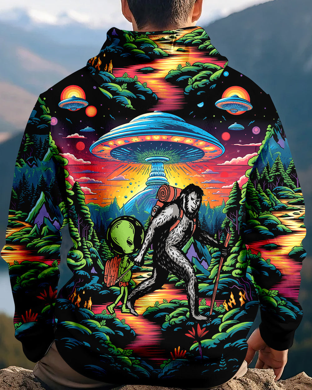 Bigfoot Alien Going Hiking All Over Print Shirt