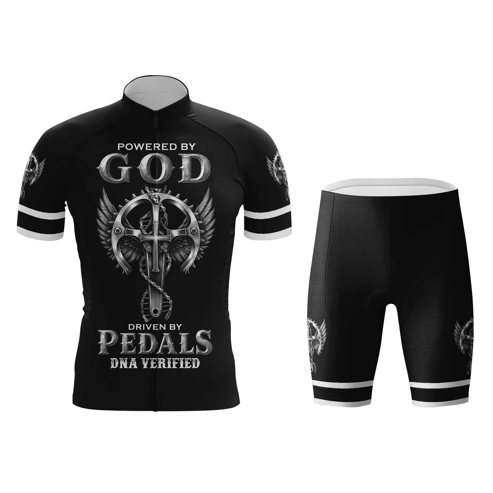 Powered By God DNA Men's Cycling Jersey Set, Road Bike Cycling Kit for Men, Biking Outfit, Bicycle Suit, Team Racing Uniform