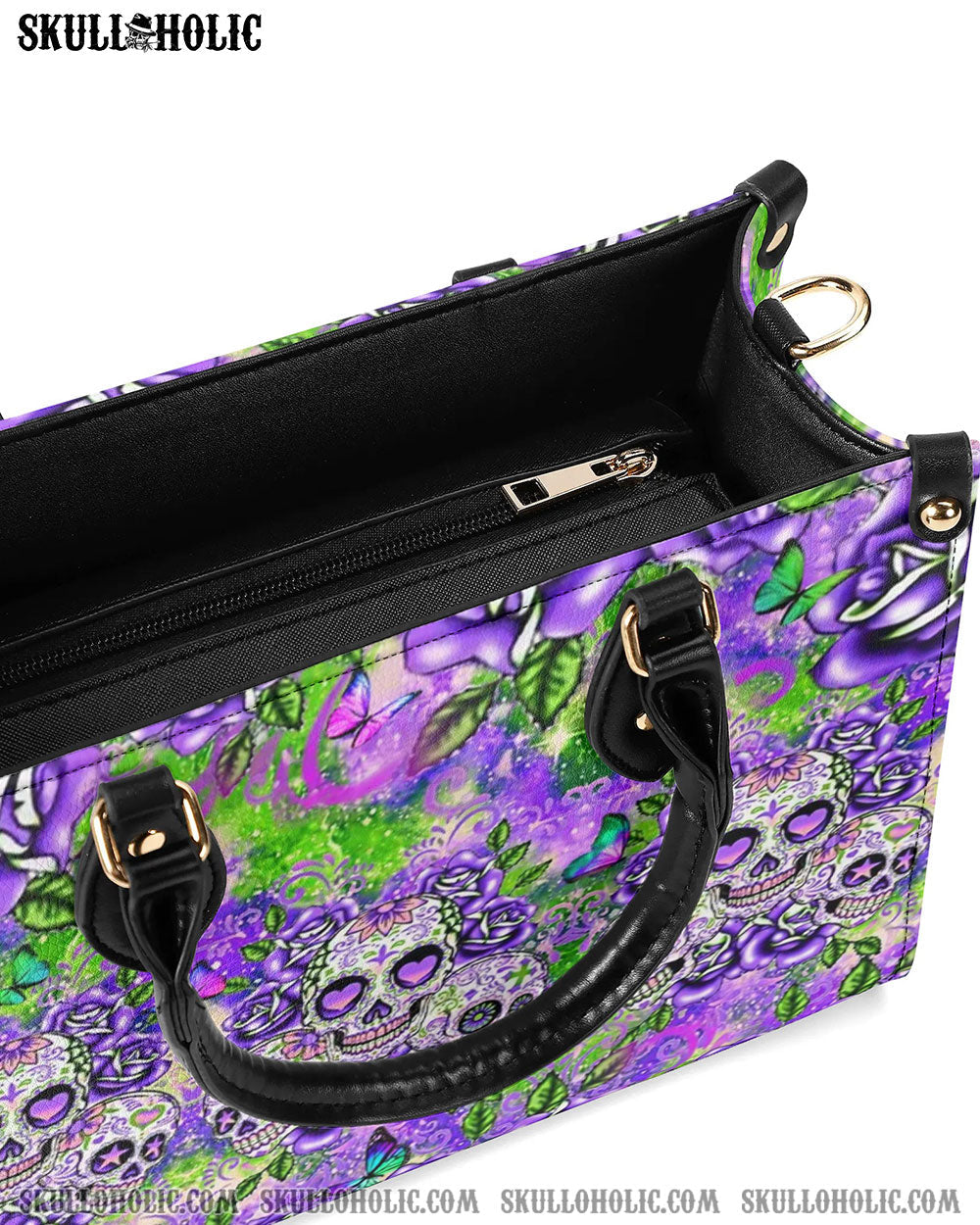 COLORFUL SUGAR SKULLS LEATHER HANDBAG - YHLT0108242