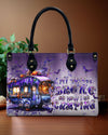 My Broom Broke Camping Halloween Leather Handbag