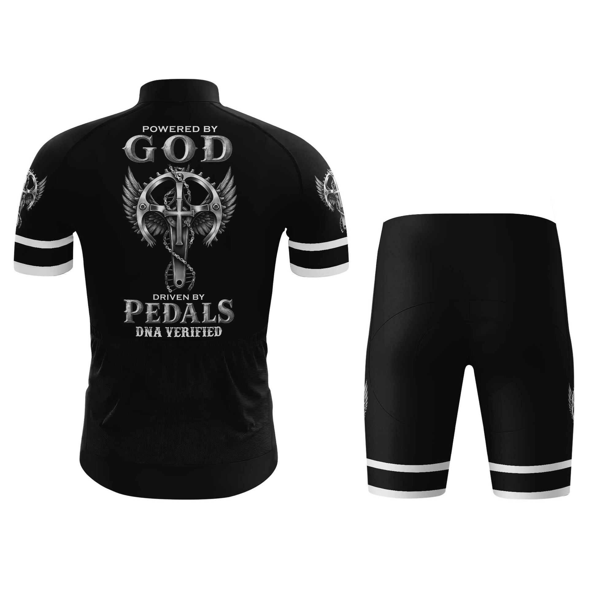 Powered By God DNA Men's Cycling Jersey Set, Road Bike Cycling Kit for Men, Biking Outfit, Bicycle Suit, Team Racing Uniform