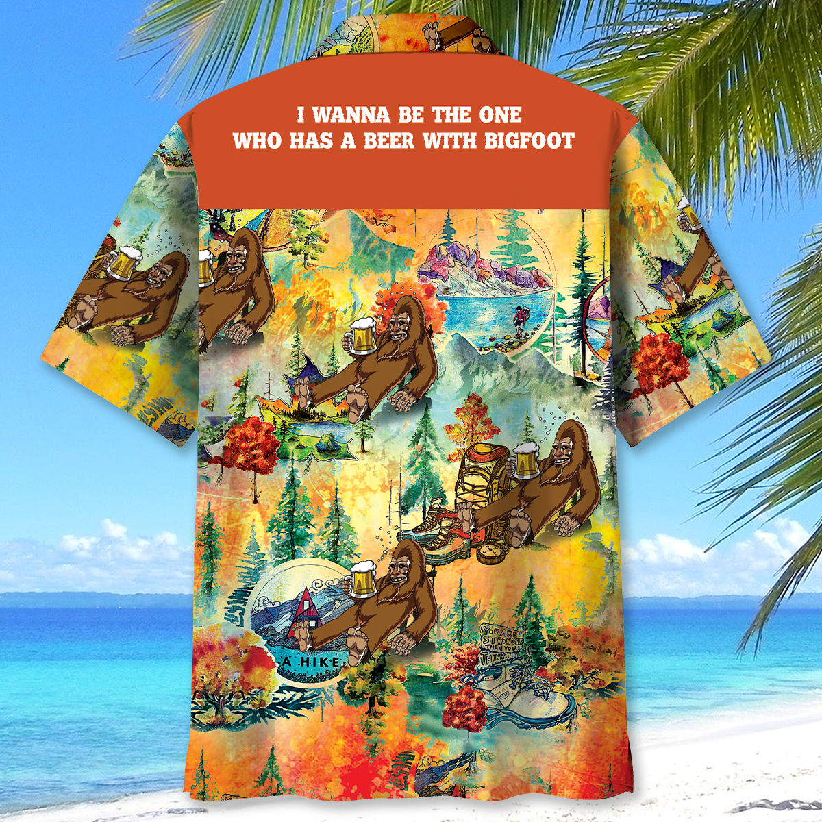 Bigfoot Hiking Funny Hawaiian Shirt