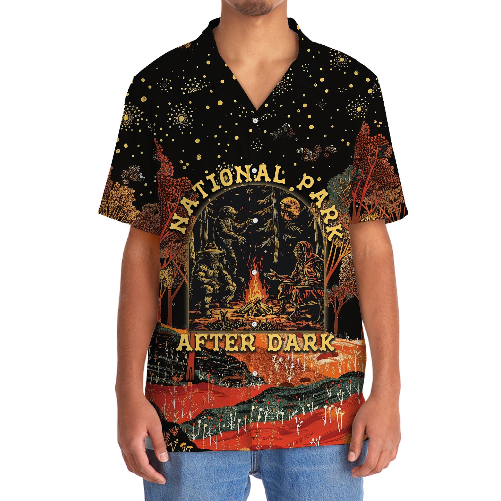 National Park After Dark Bigfoot Alien Bear Hawaiian Shirt
