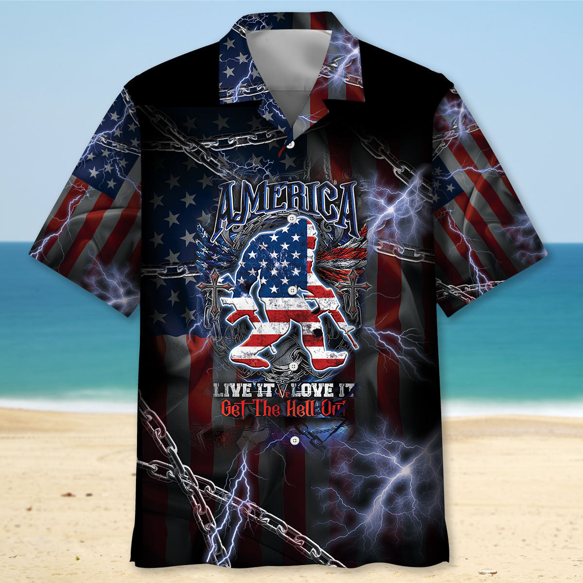 America Live It Love It Or Get The Hell Out Bigfoot Hawaiian Shirt
