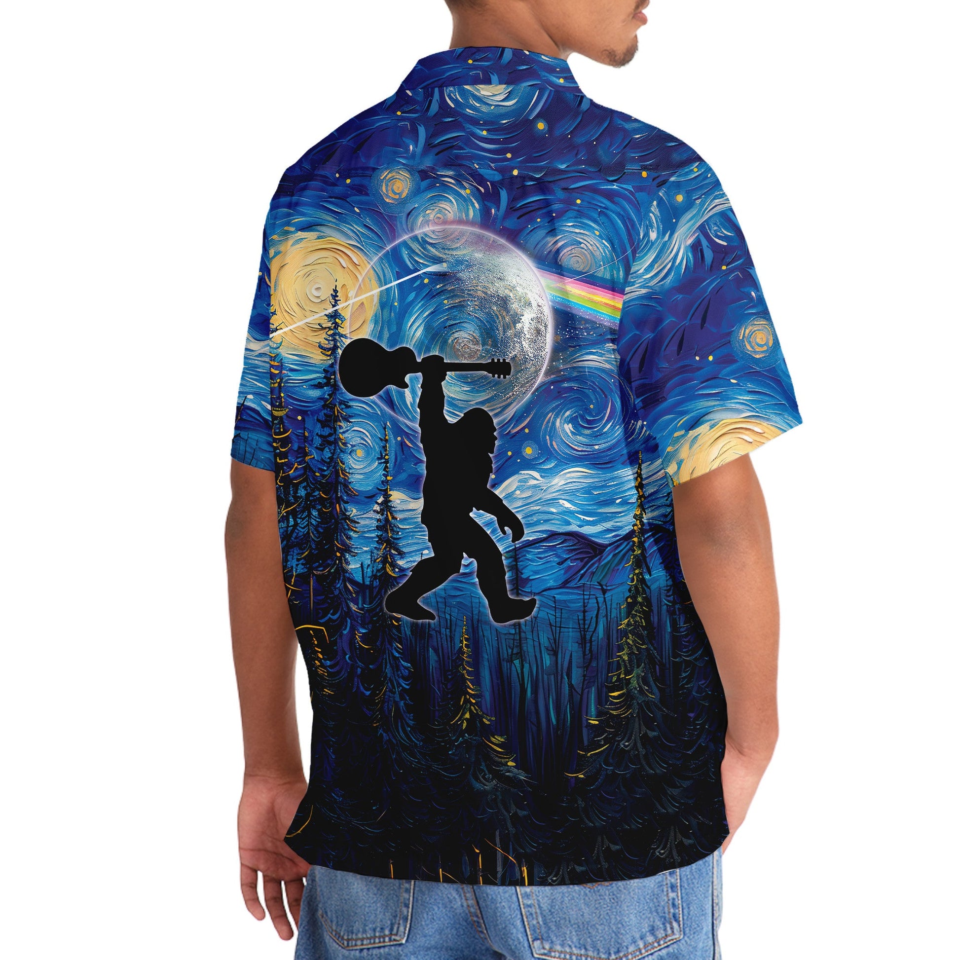 Bigfoot Guitar Starry Night Hawaiian Shirt