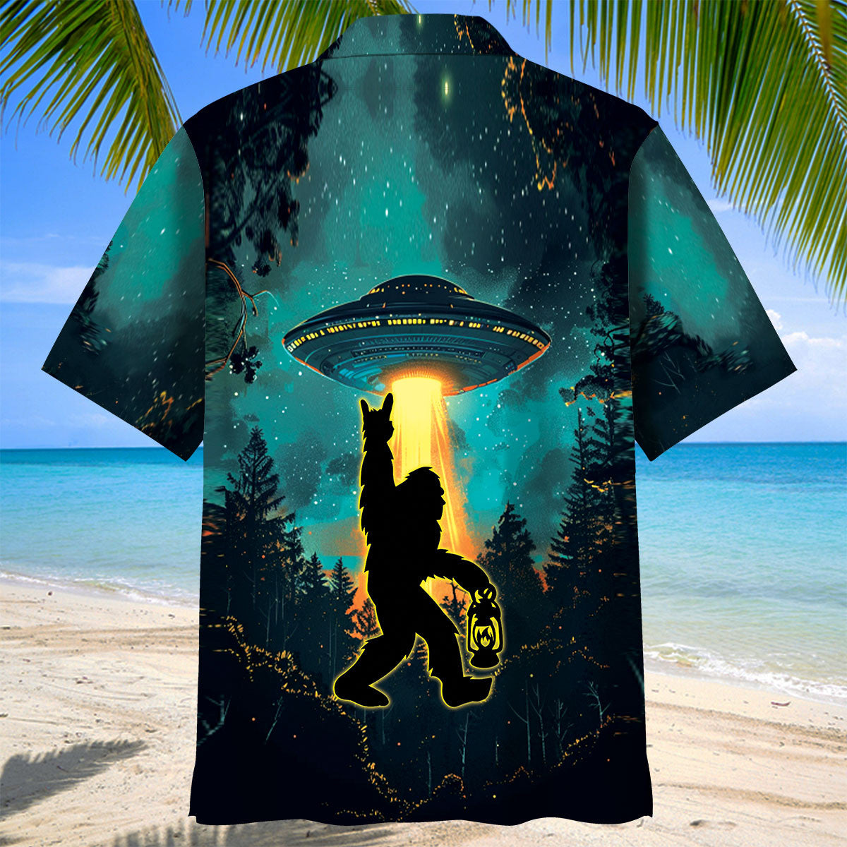 Bigfoot Alien Camping Night Hawaiian Shirt