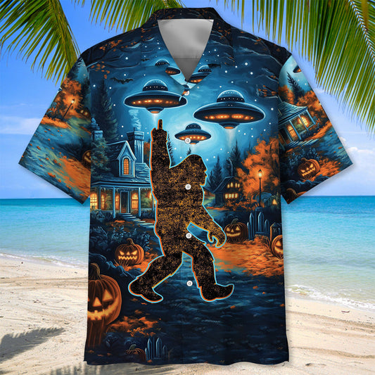 Bigfoot In A Horror Night Hawaiian Shirt