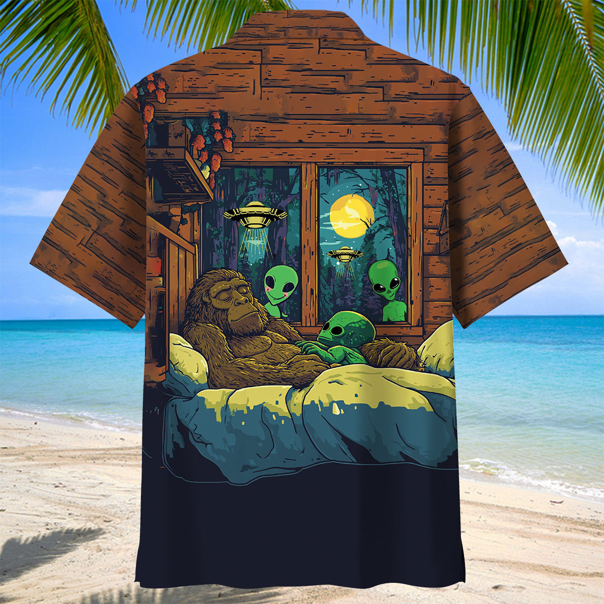 Funny Bigfoot Sleep With Alien Hawaiian Shirt