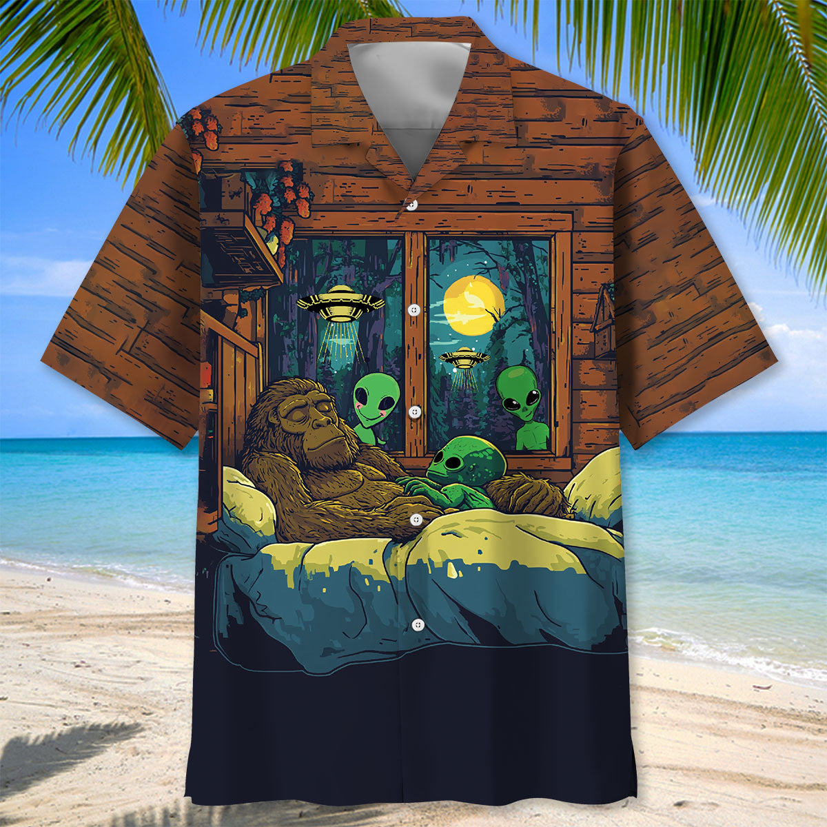 Funny Bigfoot Sleep With Alien Hawaiian Shirt