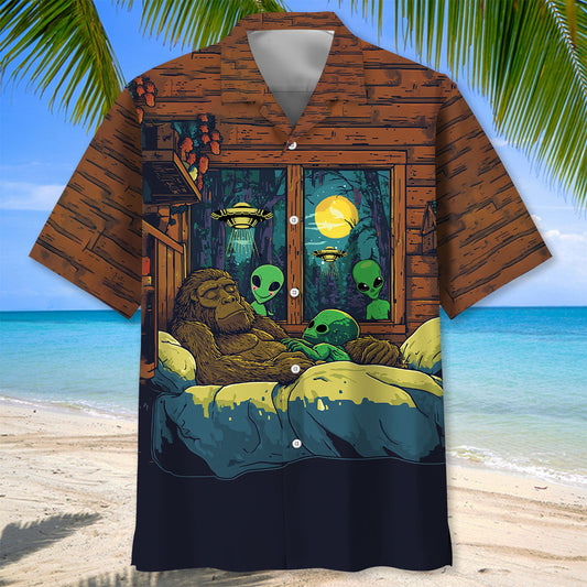 Funny Bigfoot Sleep With Alien Hawaiian Shirt