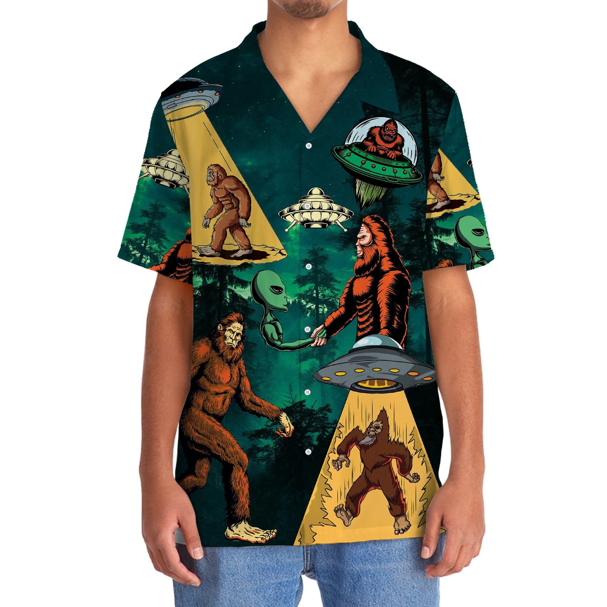 Bigfoot and Alien Alliance Hawaiian Shirt