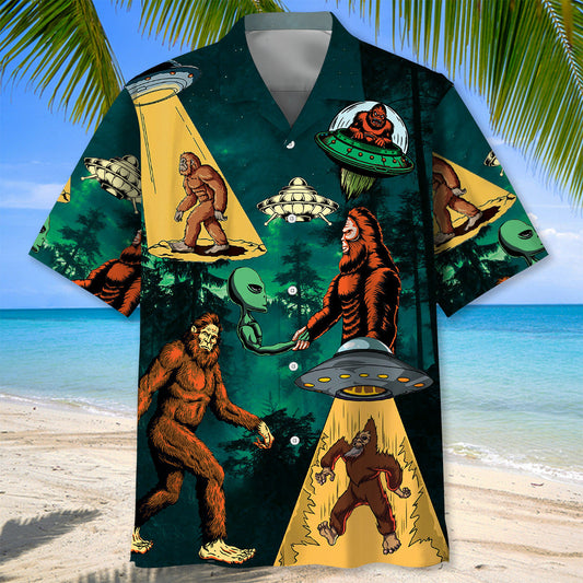 Bigfoot and Alien Alliance Hawaiian Shirt