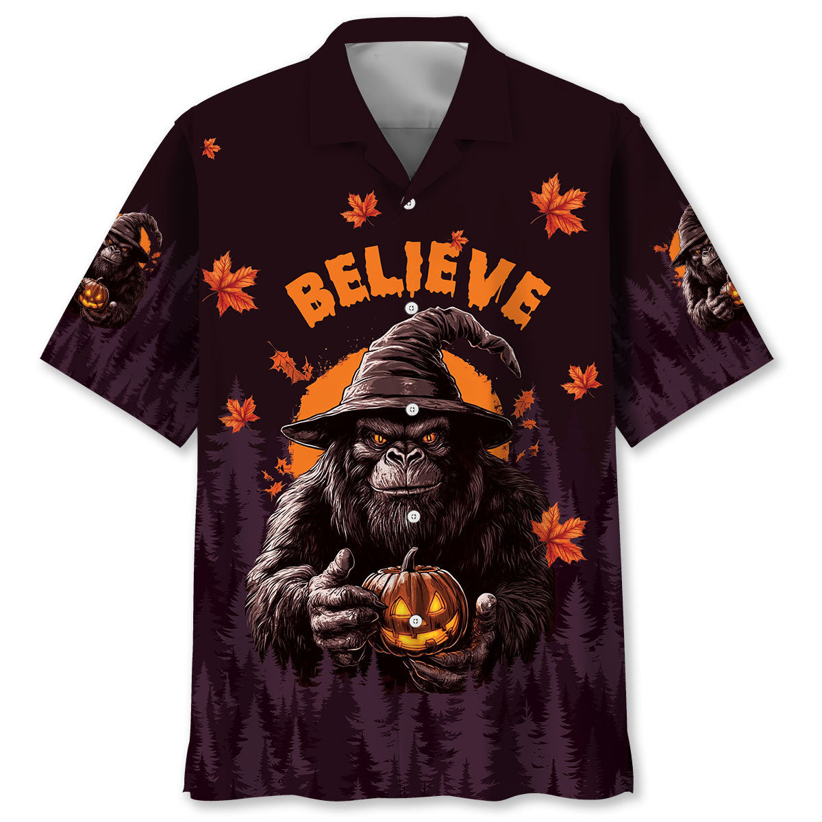 Funny Bigfoot Halloween Night Believe Hawaiian Shirt