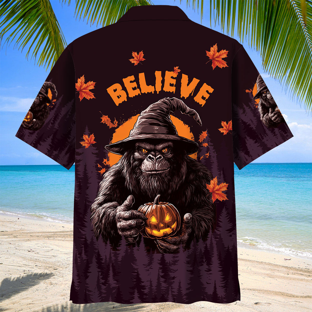 Funny Bigfoot Halloween Night Believe Hawaiian Shirt