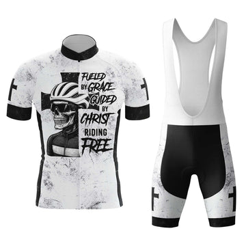 Skull Rider Fueled By Grace Men's Cycling Jersey Set, Road Bike Cycling Kit for Men, Biking Outfit, Bicycle Suit, Team Racing Uniform