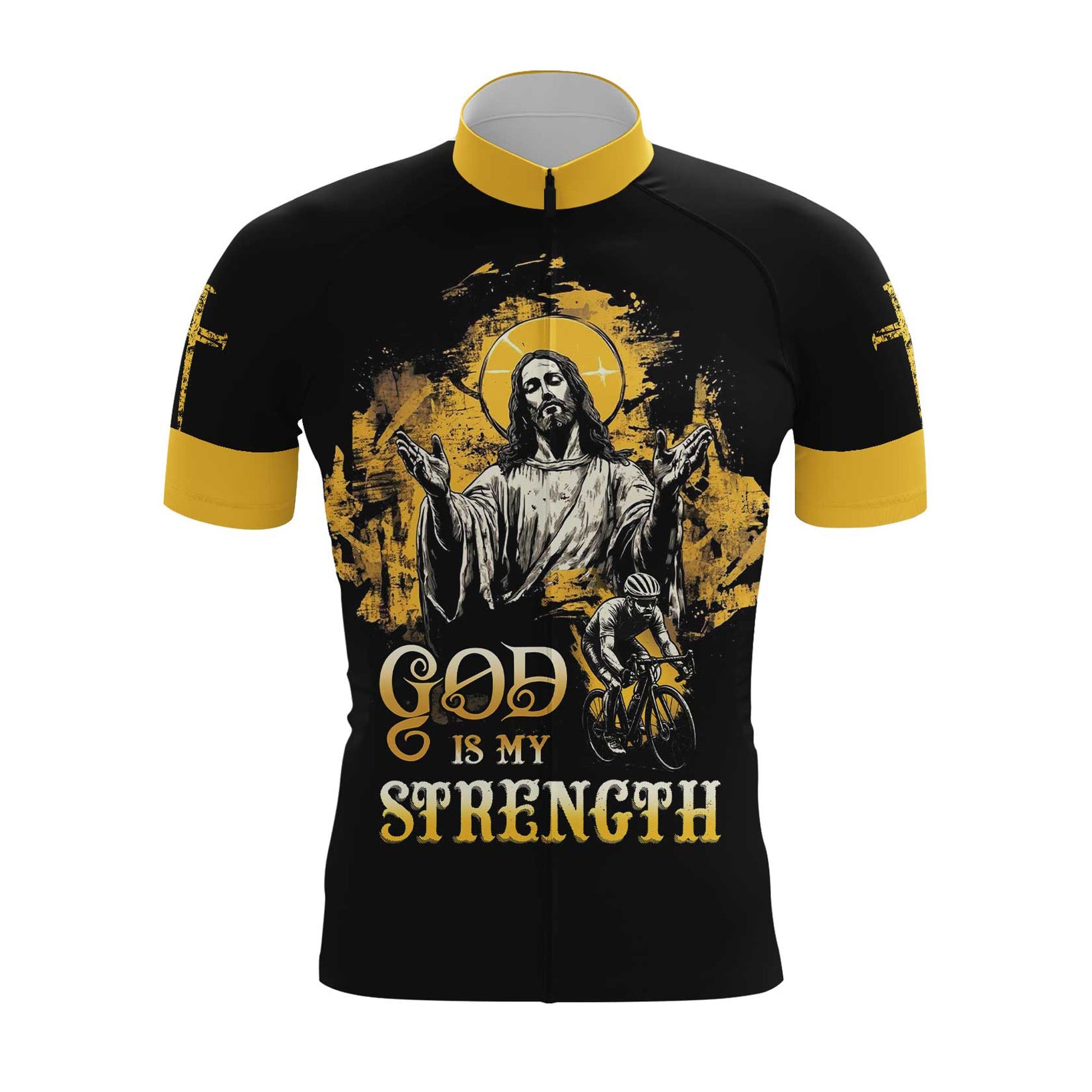 God Is My Strength Men's Cycling Jersey Set, Road Bike Cycling Kit for Men, Biking Outfit, Bicycle Suit, Team Racing Uniform