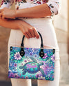 Sea Turtle Floral Leather Handbag