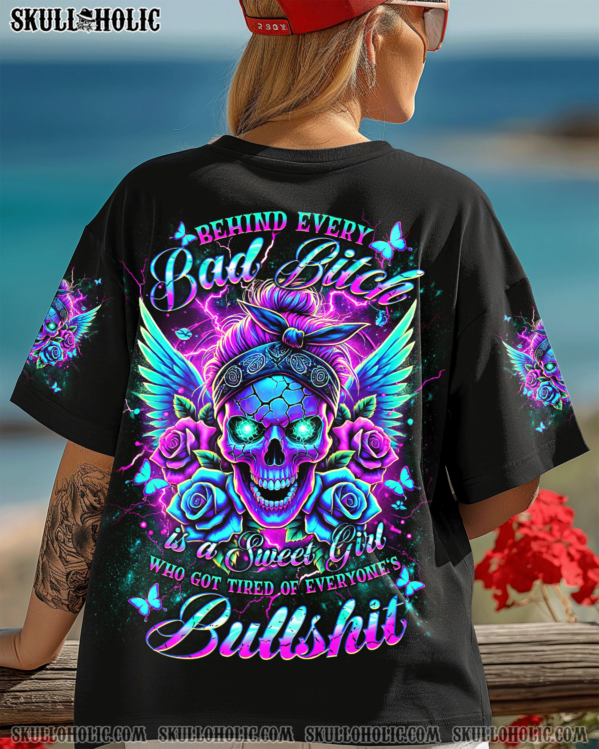 BEHIND EVERY BAD B MESSY BUN SKULL ALL OVER PRINT - TLNT2803245