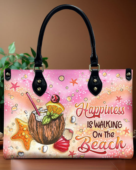 Happiness Is Walking On The Beach Leather Handbag