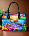 As Free As The Ocean Turtle Sunflowers Leather Handbag
