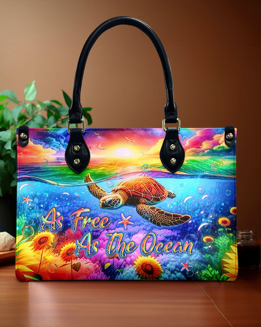 As Free As The Ocean Turtle Sunflowers Leather Handbag