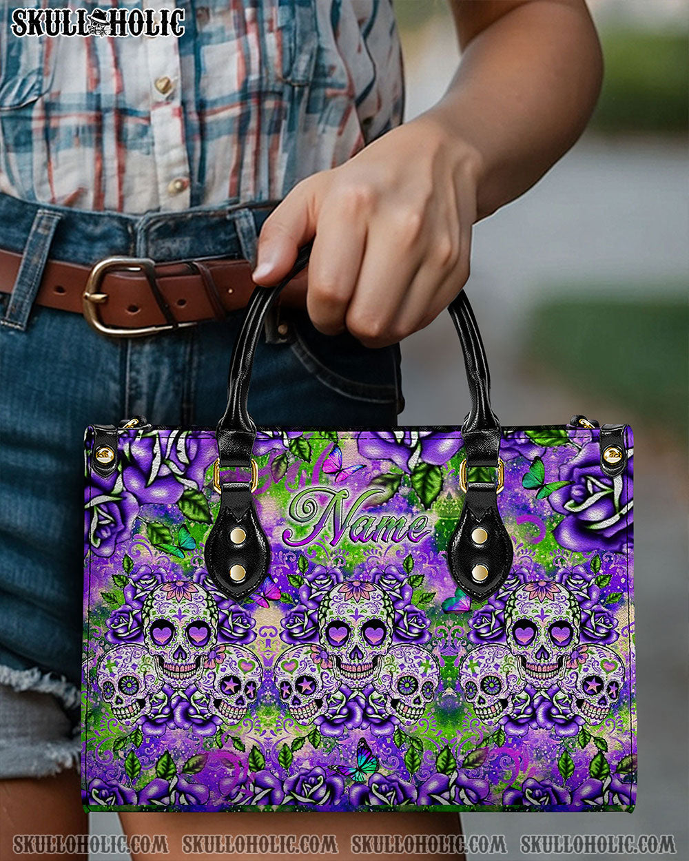 COLORFUL SUGAR SKULLS LEATHER HANDBAG - YHLT0108242