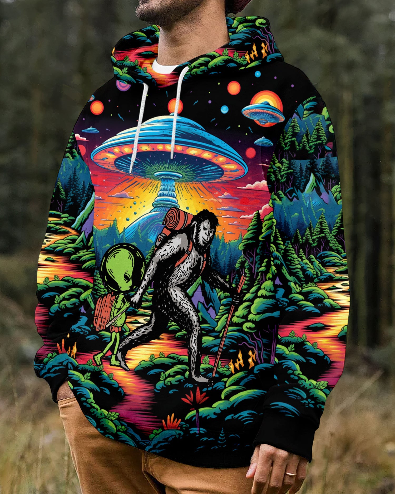 Bigfoot Alien Going Hiking All Over Print Shirt