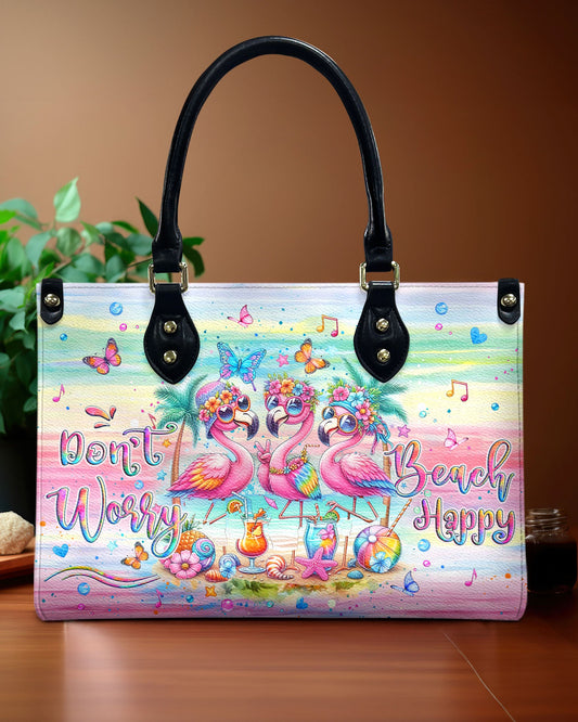 Don'T Worry Beach Happy Flamingo Leather Handbag