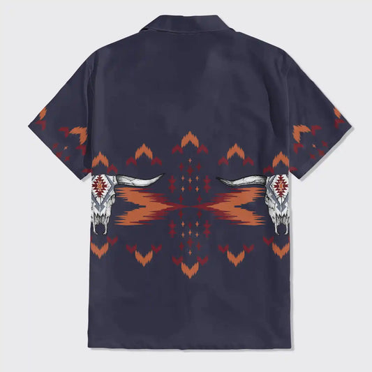 Aztec Native Cow Skull Button Up Shirts_2