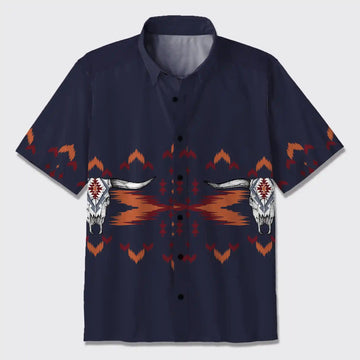 Aztec Native Cow Skull Button Up Shirts_2