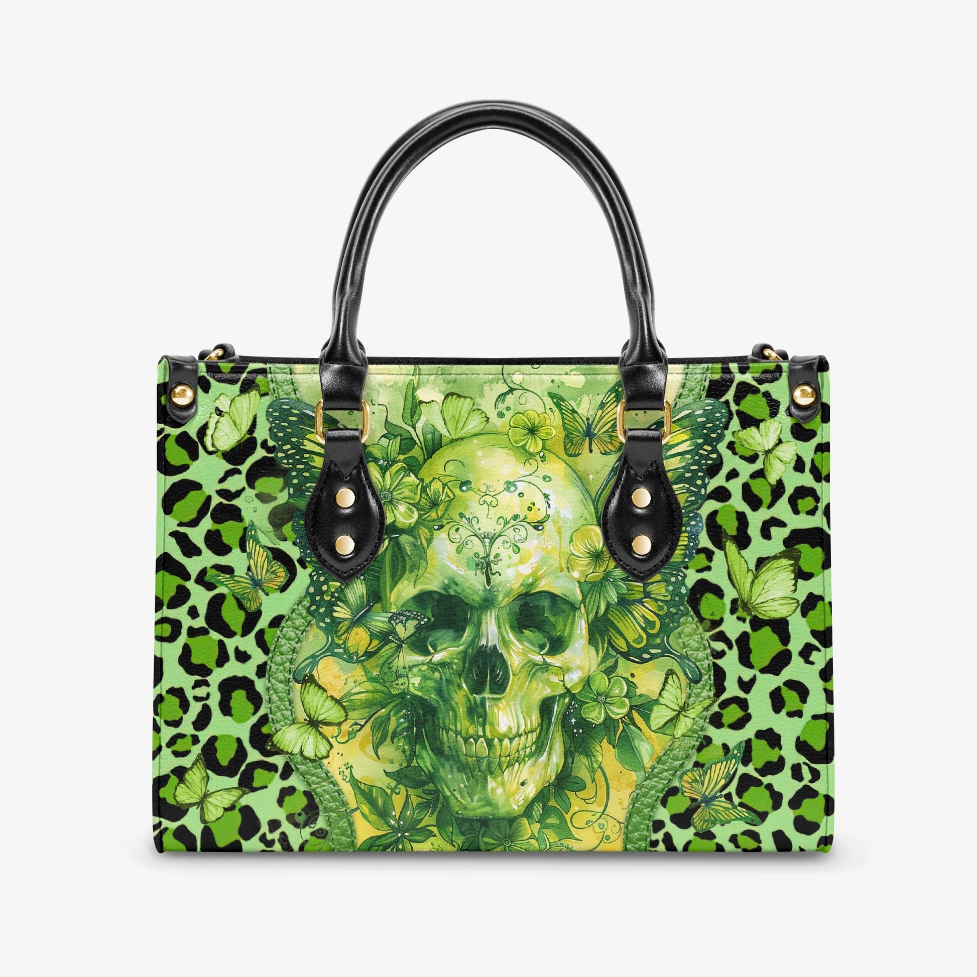 SKULL BUTTERFLY LEOPARD LEATHER HANDBAG - TYTD0404241