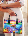As Free As The Ocean Turtle Sunflowers Leather Handbag