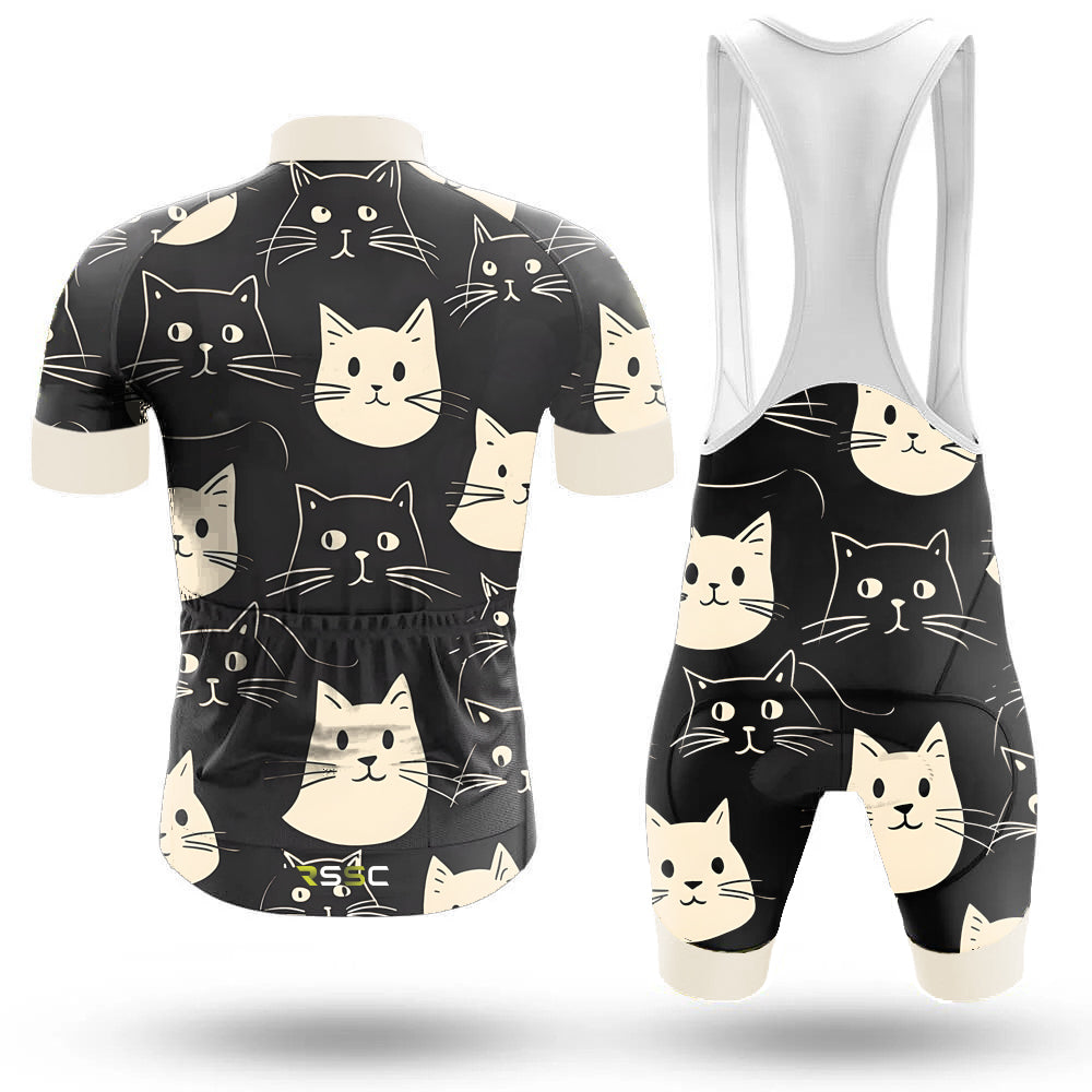 Happy Emoticon Cat Men's Cycling Jersey Set, Road Bike Cycling Kit for Men, Biking Outfit, Bicycle Suit, Team Racing Uniform