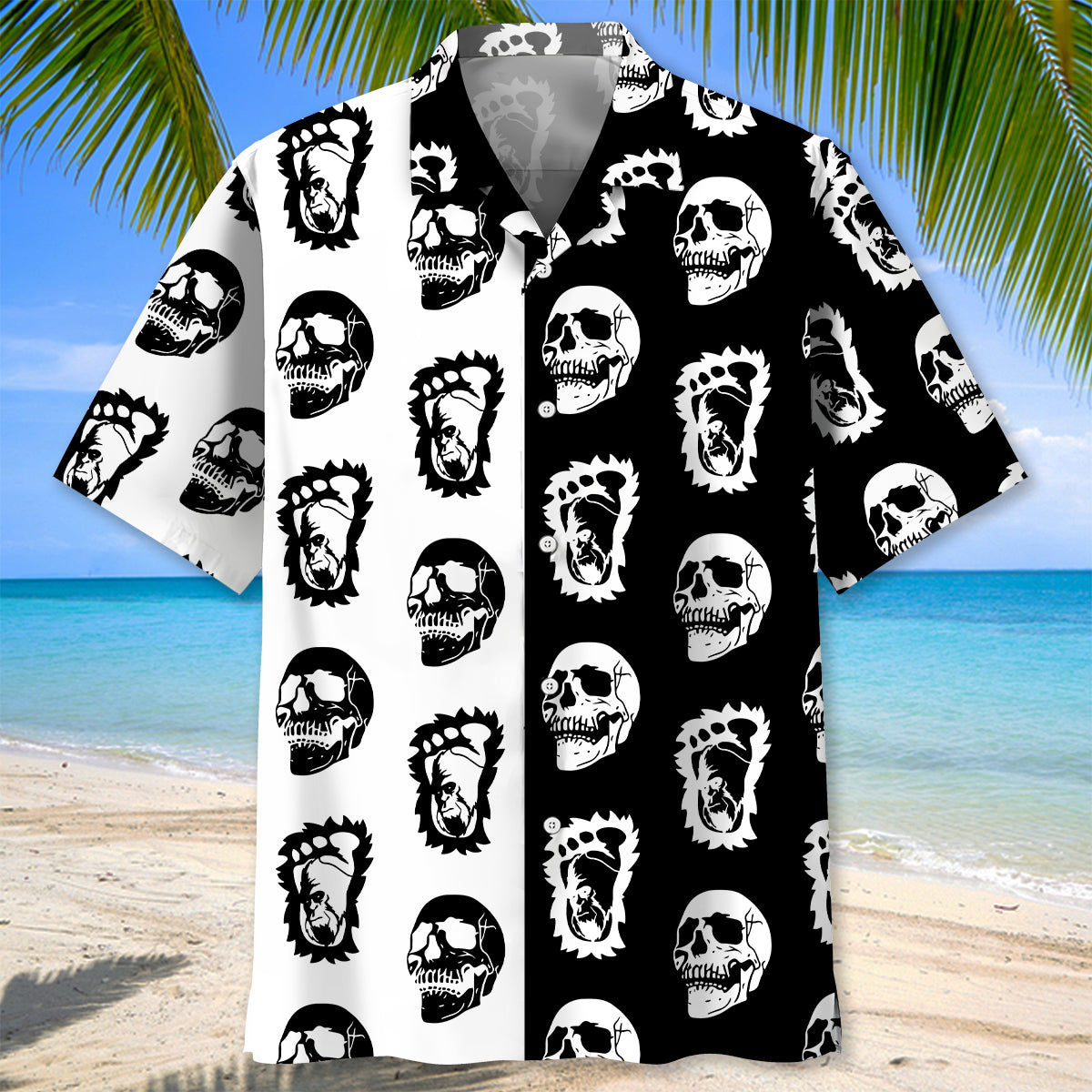 Halloween Bigfoot Silhouette Skull Hawaiian Shirt