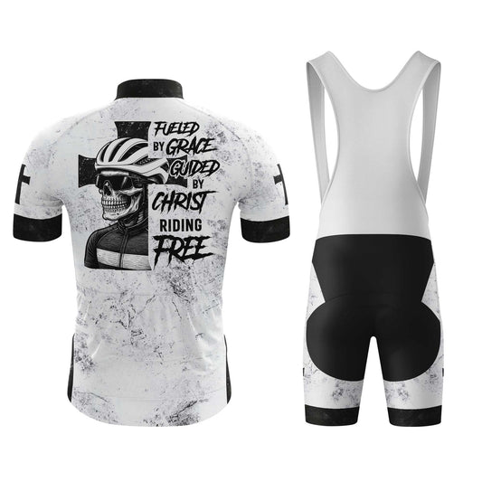 Skull Rider Fueled By Grace Men's Cycling Jersey Set, Road Bike Cycling Kit for Men, Biking Outfit, Bicycle Suit, Team Racing Uniform