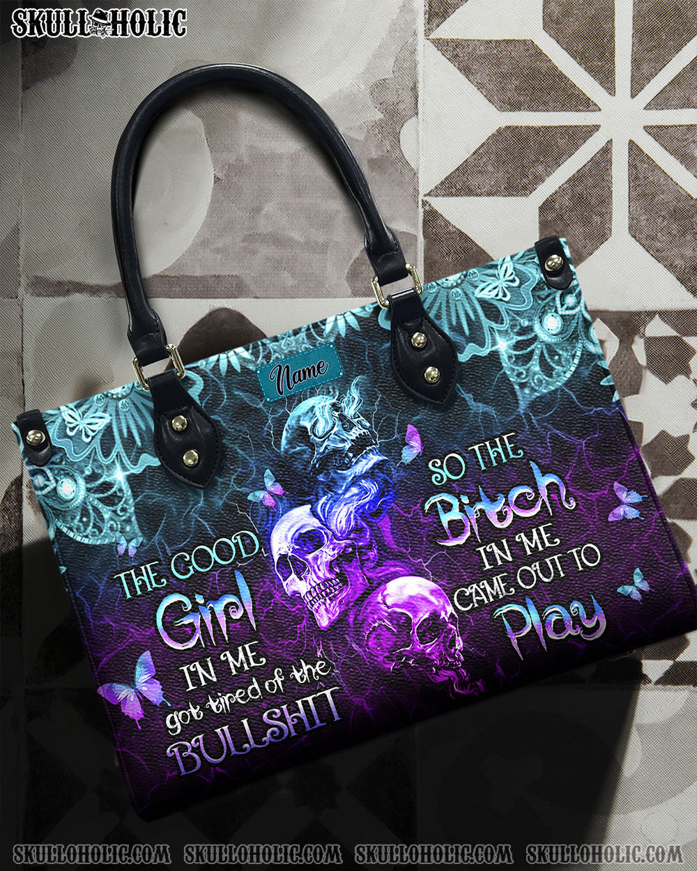 THE GOOD GIRL IN ME GOT TIRED SKULL ROSE LEATHER HANDBAG - YHHN2503241